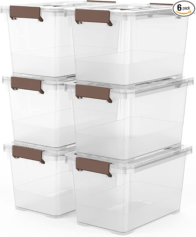 WYT 6-Pack Clear 7 Quart Storage Latch Box/Bins, Plastic Stackable Latching Box by WYT