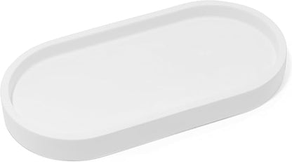 Matte White Round Soap Dispenser Tray, 8” Soap and Lotion Bottle Tray Organizer by YEWDesign