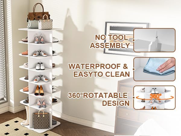 7-Tier Rotating Shoe Rack Tower, 360° Spinning Shoe Organizer - Image 5