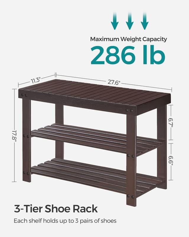 SONGMICS Shoe Rack Bench, 3-Tier Bamboo Shoe Storage Organizer, Entryway Bench - Image 6