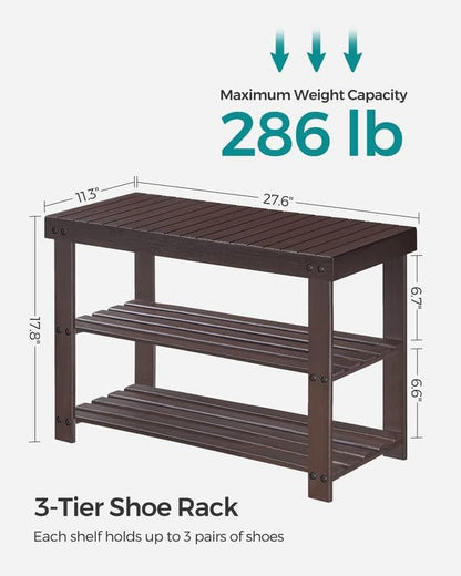 SONGMICS Shoe Rack Bench, 3-Tier Bamboo Shoe Storage Organizer, Entryway Bench - Image 6