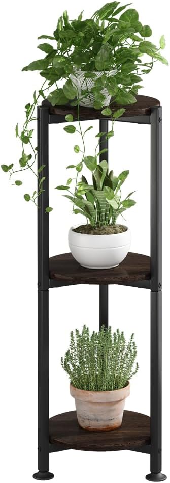 Plant Stand Indoor Outdoor 2 Tier Tall Metal Corner Storage Tiered Plant Shelf by YIZAIJIA