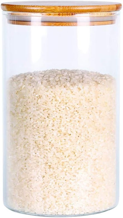 Glass Rice Storage Containers, 60 FL OZ Kitchen Food Jars by LEAVES+AND+TREES+Y