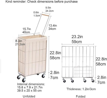 Rolling Laundry Cart with Baskets, Stainless Steel Hamper with Wheels, Slim - Image 2