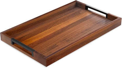 Acacia Wood Serving Tray with Handles, Large Wooden Ottoman & Coffee Table Tray by NOVARAPRIME