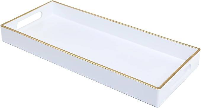 White Bathroom Vanity Tray for Countertop, Small Plastic Toilet Tank Versatile by Leemxiiny