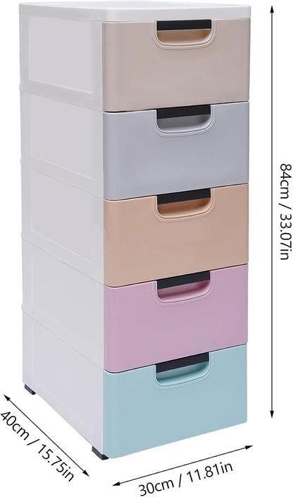 5 Drawer Stackable Storage Tower, Plastic Drawers Dresser, Narrow Rolling - Image 2