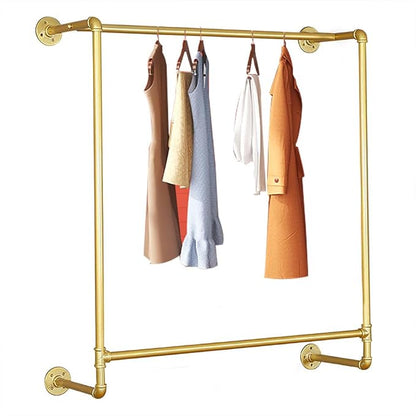 Gold Wall Mounted Clothes Rack, Industrial Pipe Garment Rack Hanging Rod Bar by Unknown