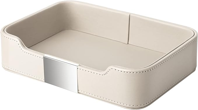 SANZIE Luxury Leather Tray Desktop Storage Catchall Organizer Decorative Tray by SANZIE