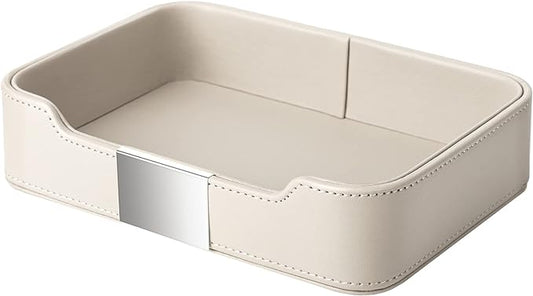 SANZIE Luxury Leather Tray Desktop Storage Catchall Organizer Decorative Tray by SANZIE