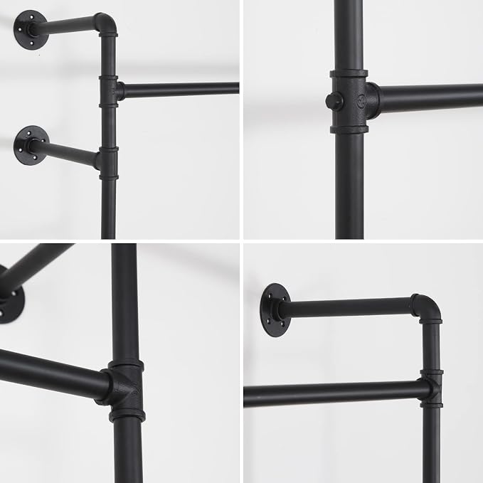 Wall Mounted Industrial Pipe Clothing Rack Garment Racks Pipeline Vintage - Image 4