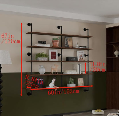 HDDFER Industrial Pipe Shelf Shelving Bookcase, Wall Mounted Rustic Bookshelf - Image 2