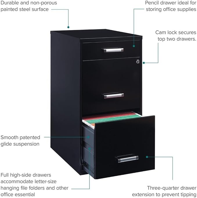 Scranton & Co Set of 2 18" D 3-Drawer Metal Filing Cabinet - Image 4