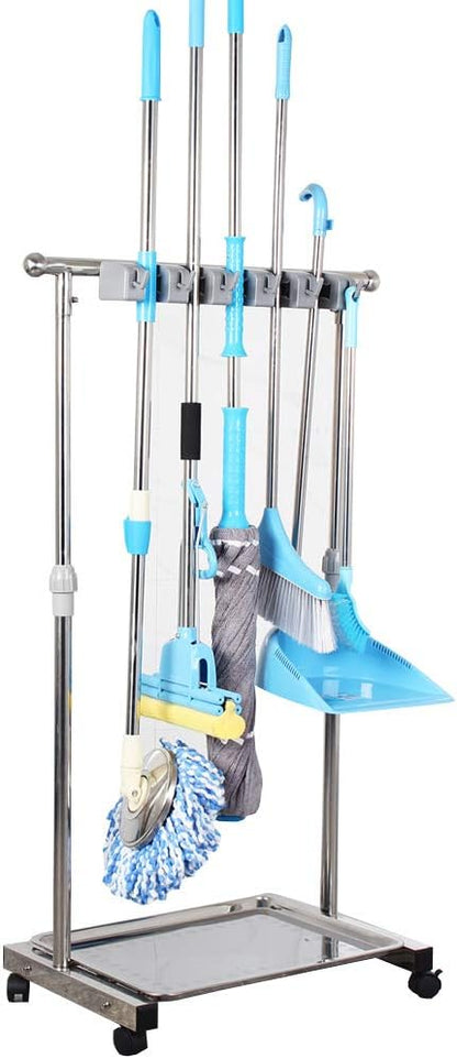 movable mop broom holder put wet mops floor standing cleaning tool rack by QTJH