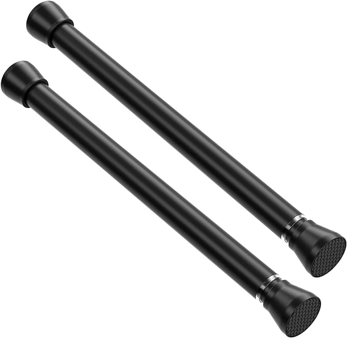 Black Tension Rod 16 to 26 Inch 2 Pack Small Tension Rod Adjustable Curtain Rod by QINGYUN