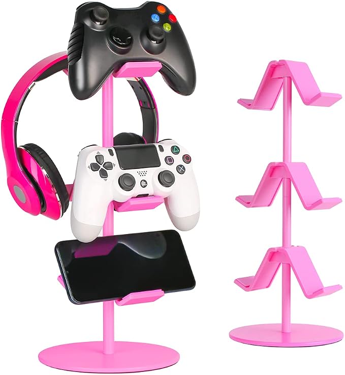 Controller Holder Pink, Headphone Stand, 3 Tier Multi Adjustable Game by KEERXUN-KEX