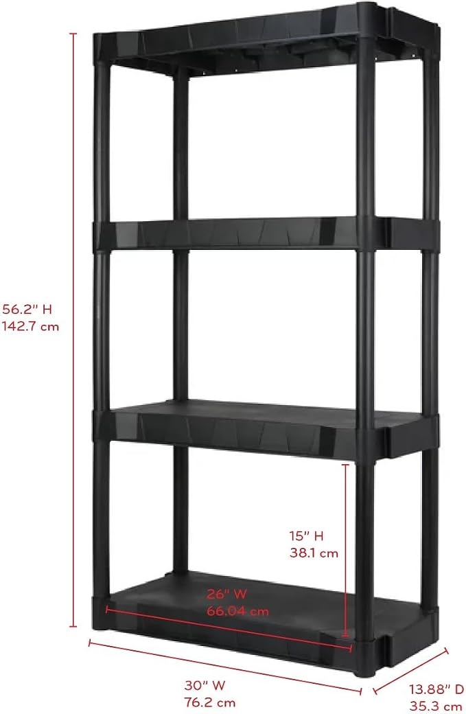4-Shelf Plastic Shelving Unit 35.2 x 76.2 x 142.7 cm, Tool-Free Assembly - Image 2
