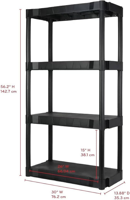 4-Shelf Plastic Shelving Unit 35.2 x 76.2 x 142.7 cm, Tool-Free Assembly - Image 2