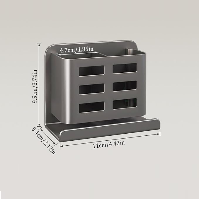 Grey Wall-Mounted Toothbrush Holder, Aluminum Material Shower Shaver Storage - Image 2