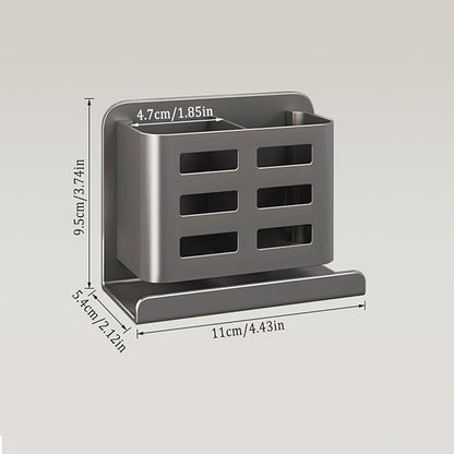 Grey Wall-Mounted Toothbrush Holder, Aluminum Material Shower Shaver Storage - Image 2