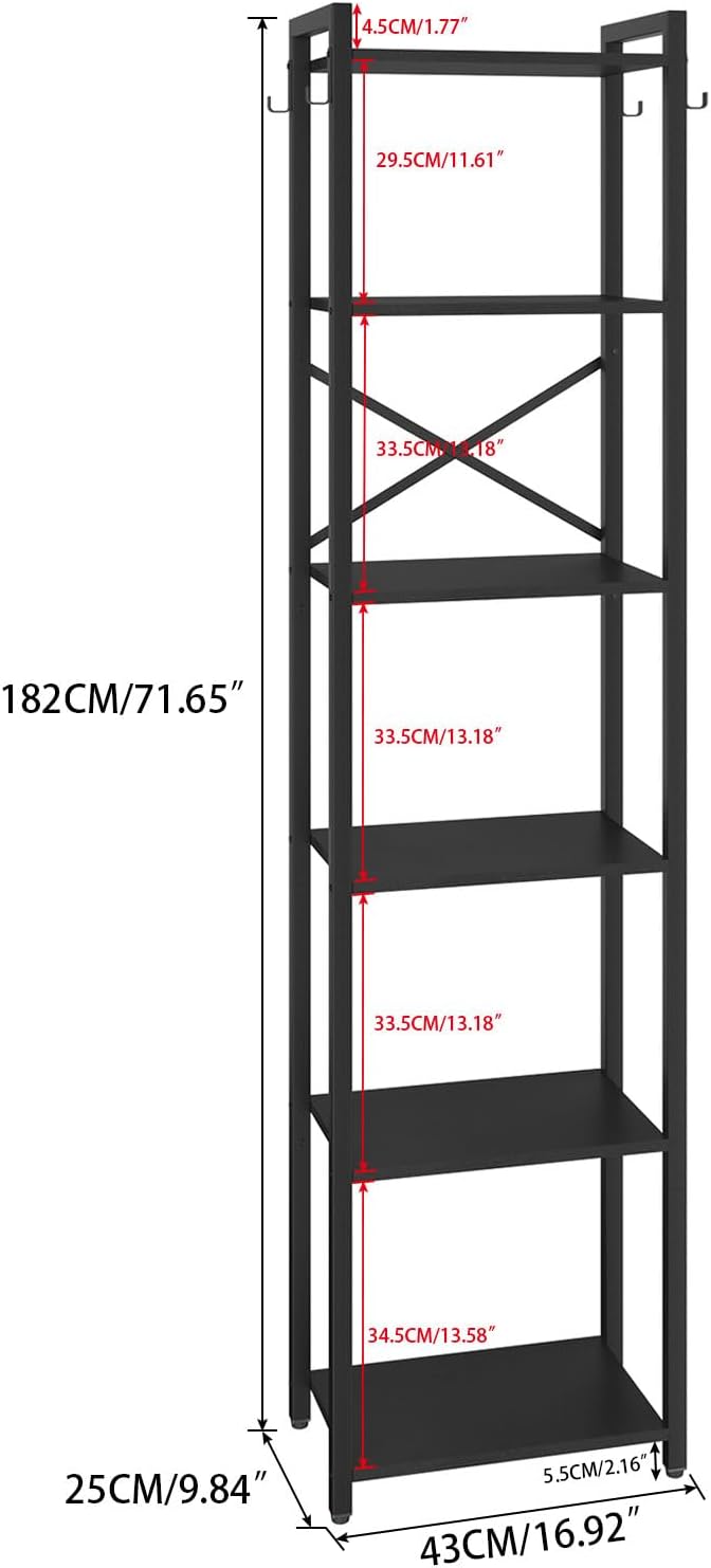 YMYNY Bookshelf, 6-Tier Ladder Shelf Organizer, Narrow Shelving Unit, Corner - Image 3