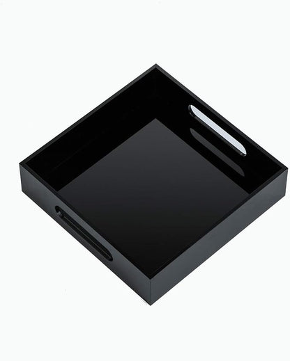 Black Sturdy Acrylic Tray with Handles-8x8 Inch- Countertop Organizer Tray by KEVLANG