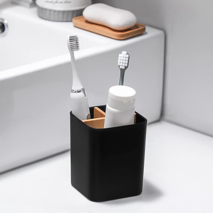Bamboo Toothbrush Holder for Bathrooms, 3 Slots Toothbrush and Toothpaste - Image 3