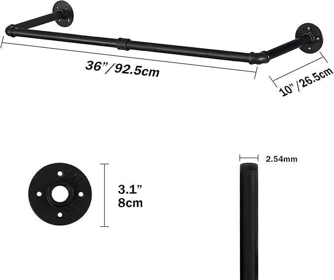Oroonoko 2PCS 36inch Industrial Pipe Clothes Rack Wall Mount - Image 7