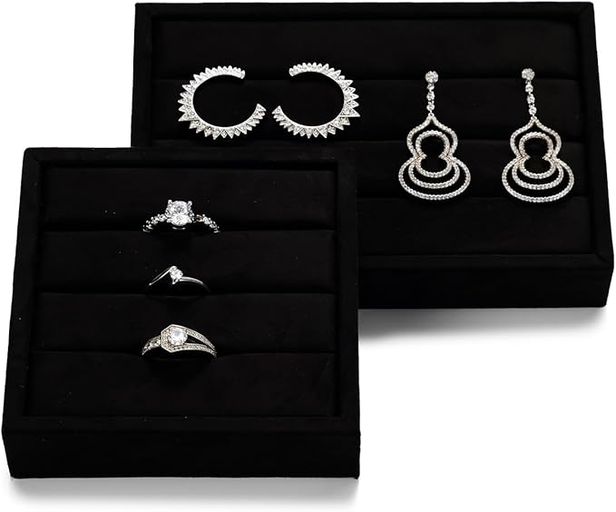 Oirlv 3 Slots Velvet Small Ring Organizer Earrings Trays Showcase Display - Image 5