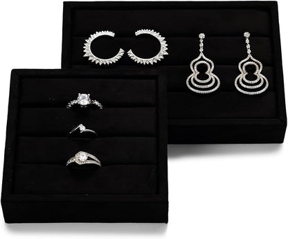 Oirlv 3 Slots Velvet Small Ring Organizer Earrings Trays Showcase Display - Image 5