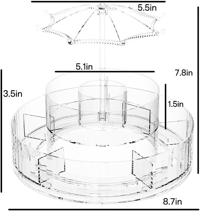 Clear Acrylic Rotating Cosmetic Organizer Umbrella Design, 360° Makeup Storage - Image 4