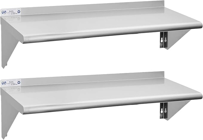 Hally Stainless Steel Shelf Wall Mounted Metal Shelf Wall Shelf 12 x 36 NSF by HallySinksTablesH