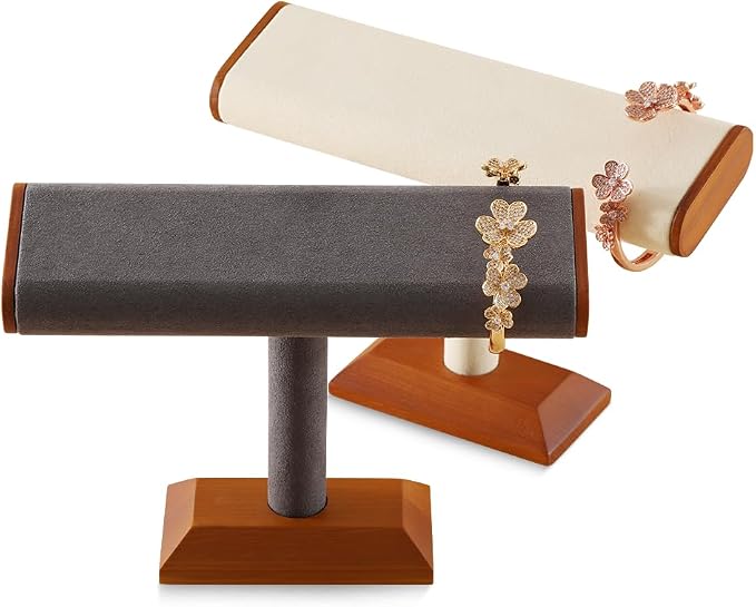 Solid Wood T-bar Watch Display Stand Bracelet Holder Jewelry Tower Organizer - Image 3