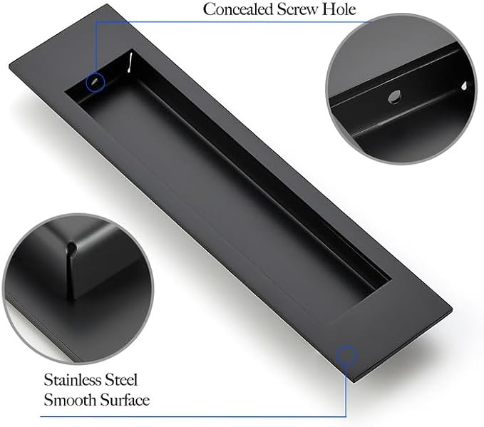 Ravinte 4 Pack Black Sliding Closet Door Handles Black Flush Pulls 8 inch - Image 4