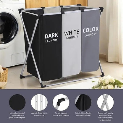 Laundry Basket Sorter, 3-Section Laundry Basket Organizer, Foldable - Image 4