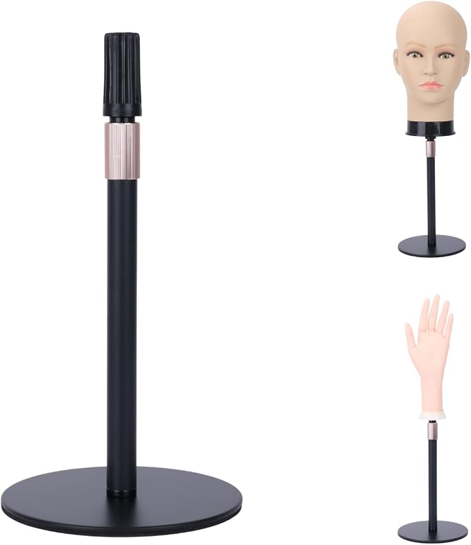 Adjustable Wig Head Stand – Matte Black Metal, Works by LightMay