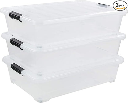 3-Pack 40 Quart ClearView Wheeled Underbed Latch Boxes by Eagrye