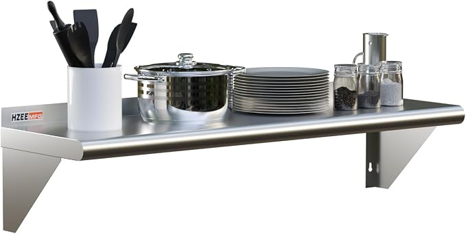 Stainless Steel Wall Mounted Shelf 14x48 inches 4ft, Commercial Food Service by HZEEMFGKitchenArt