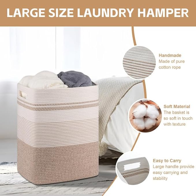 Laundry Hamper, Large Woven Rope Tall Laundry Basket - Image 3