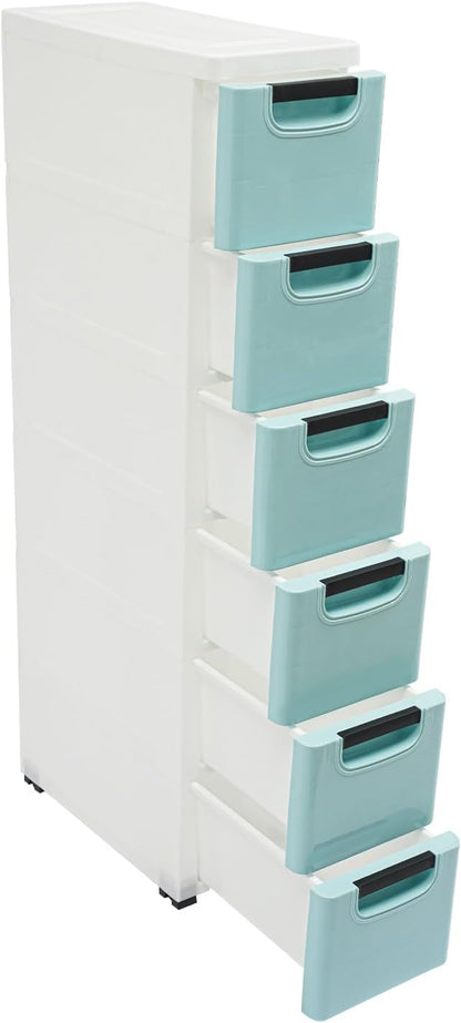 6 Drawers Plastic Storage Cabinet, Mobile Slim Utility Cart on Wheels, - Image 4