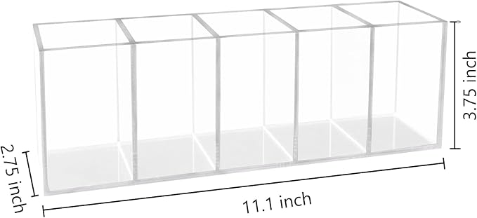 HSYMQ Acrylic Clear Pen Holder 5 Compartments Pencil Holder Desk Organizer - Image 2