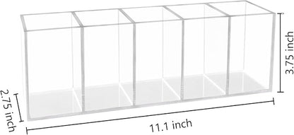 HSYMQ Acrylic Clear Pen Holder 5 Compartments Pencil Holder Desk Organizer - Image 2