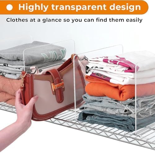 12 Pack Shelf Dividers for Wire Shelves, Acrylic Clear Closet Organizers and - Image 2
