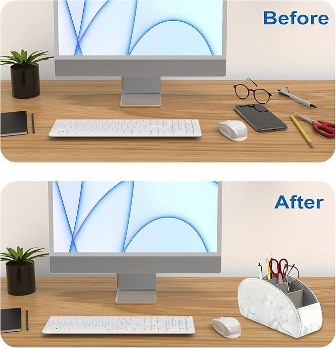 Remote Control Holder with 5 Compartments – PU Leather Remote Caddy Desktop - Image 6