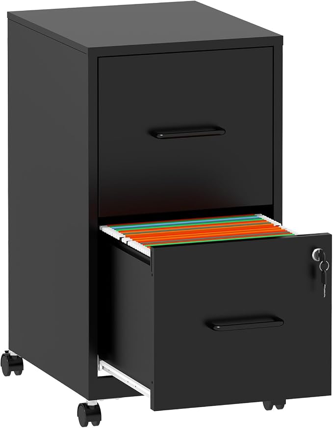 2 Drawer File Cabinet with Lock, Small Rolling Metal Office Storage Mobile by FLIXELIO