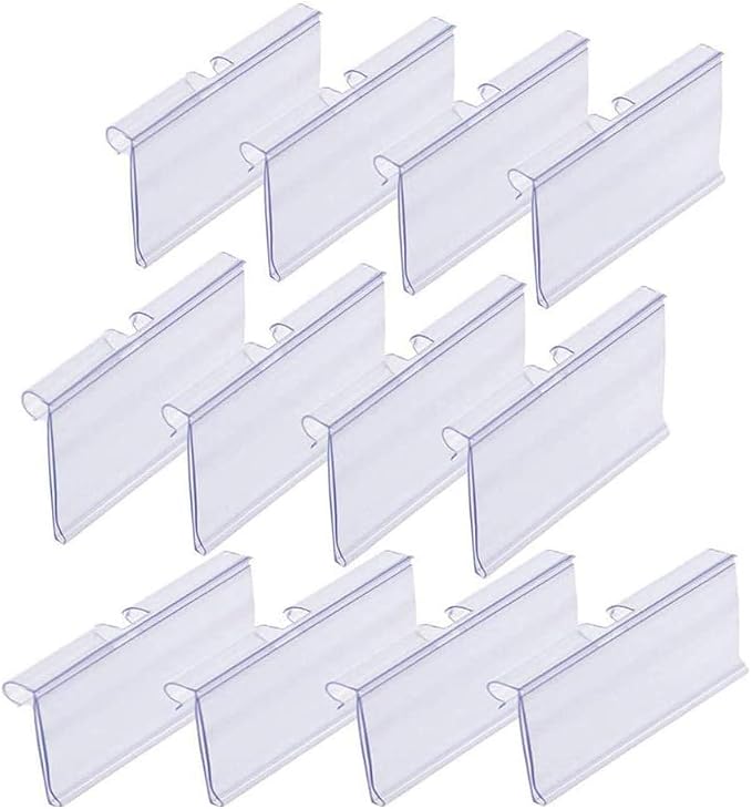 Pack of 60 Clear Plastic Label Holder, Double Hook Wire Shelf Retail Price Tag by QincLing