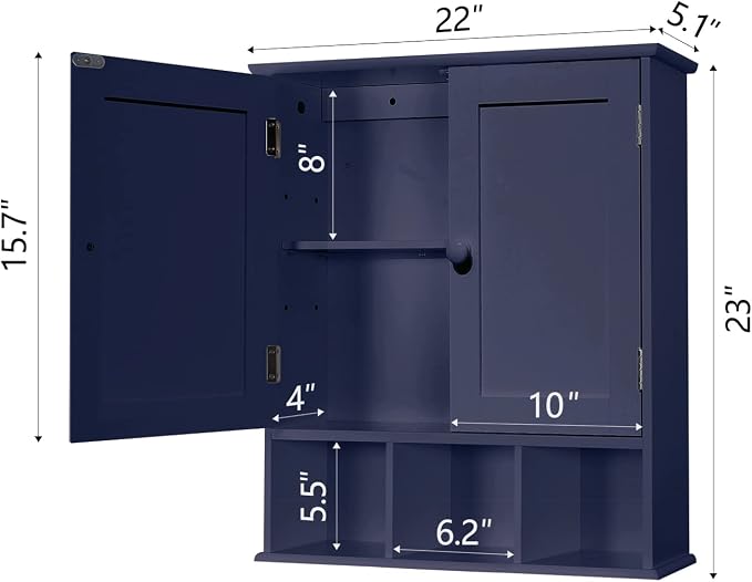 TaoHFE Blue Bathroom Over The Toilet Storage Cabinet | Wall Medicine Cabinet - Image 2