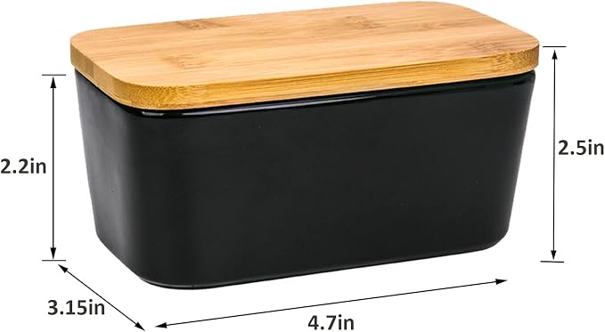 Butter Dish with Lid, Porcelain Keeper with Wood Lid Cover - Image 6
