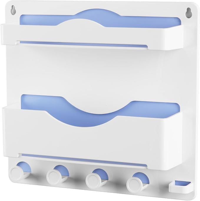 Bedside Wall Shelf with Glasses Hooks, Adhesive Bedside Organizer Wall Mount - Image 6