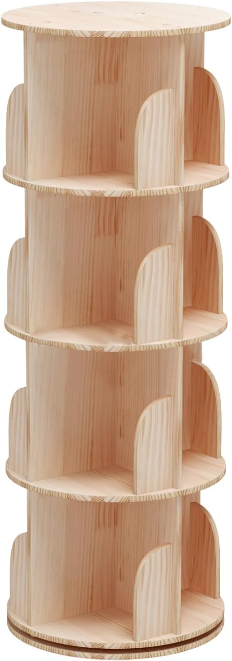 Bear Qiaqia 4 Tier Rotating Bookshelf, 360° Wooden Spinning Bookcase | Spinning by BearQiaqia